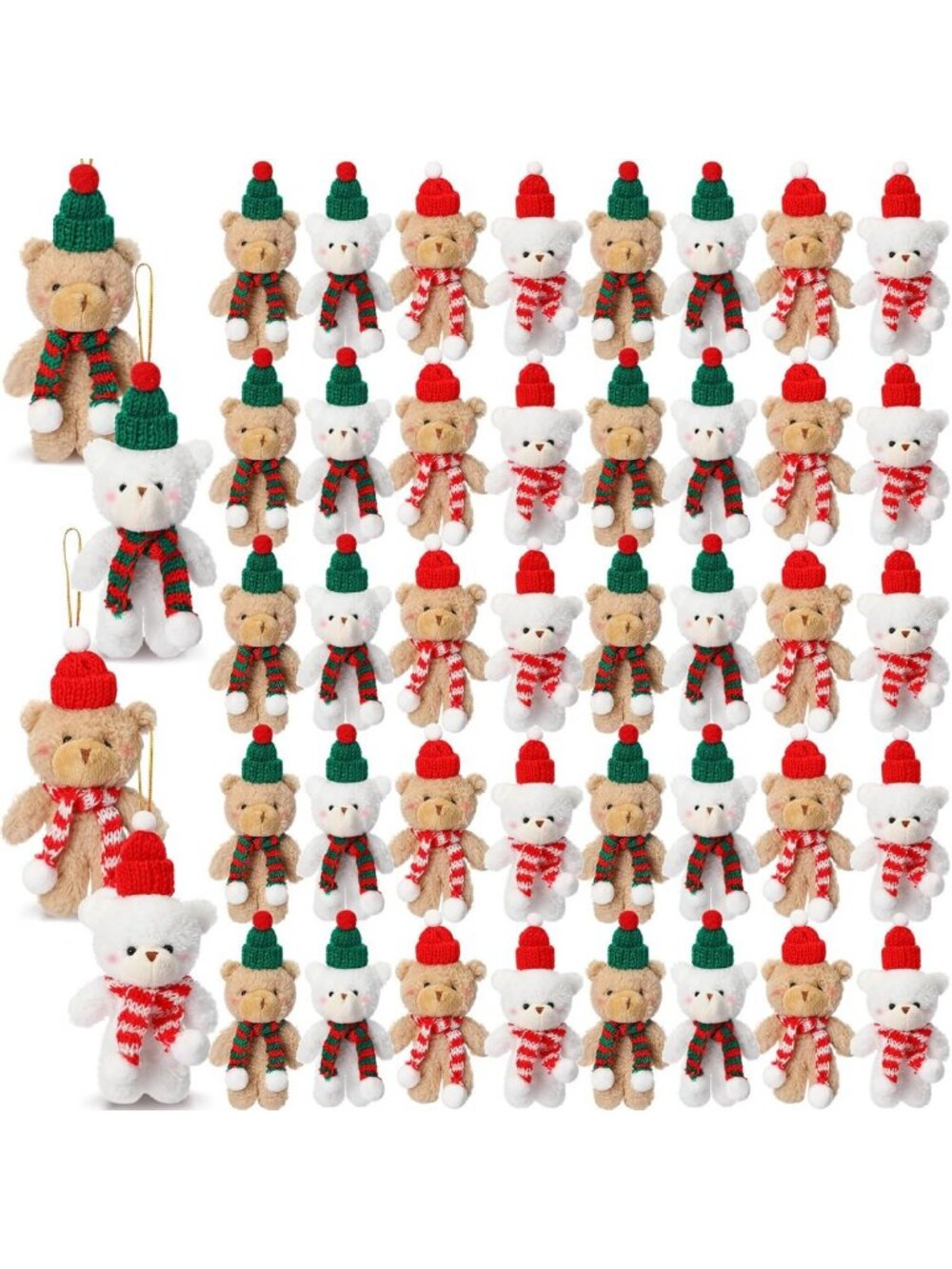 72 Pcs Christmas Stuffed Animals & Bears Ornaments Bulk - Holiday Decor